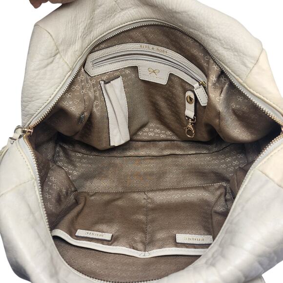 Anya Hindmarch Mini Boston Bag White Cream Gold Studded Top Handle Leather - Picture 8 of 14